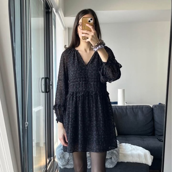 Zara Dresses & Skirts - Zara Black Floral Long Sleeve Boho Dress (Size XS)